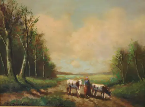 Gerrit van Jeveren (1904-1986) - Roodbonten met boerin