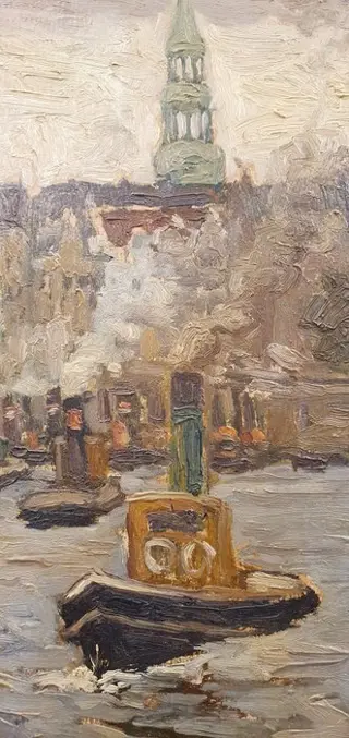 Fritz Anton Siebert (1878-1944) - Hamburger Hafen mit Dampfschiff