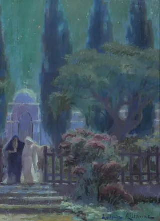 Ludovic Alleaume (1859-1941) - Orientalist landscape in the moonlight