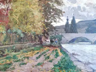Oswald Poreau (1877-1955) - Quai de l'Ourthe en automne, 1923