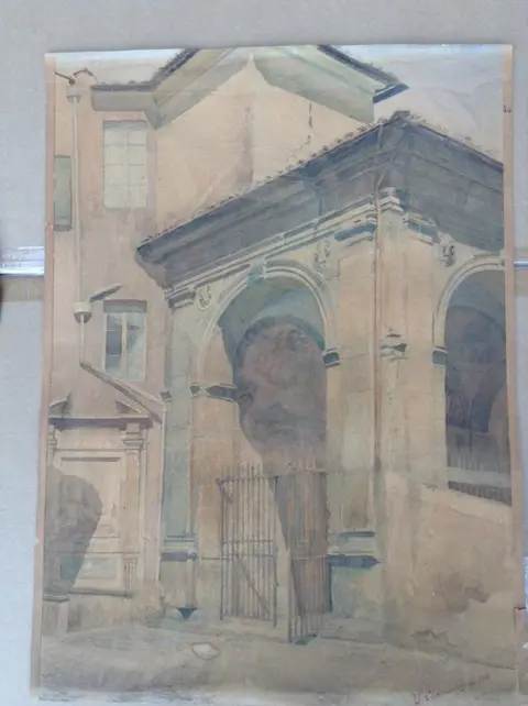 Ulrico Corinaldesi (XX) - Lotto di due disegni architettonici (Palazzi antichi)