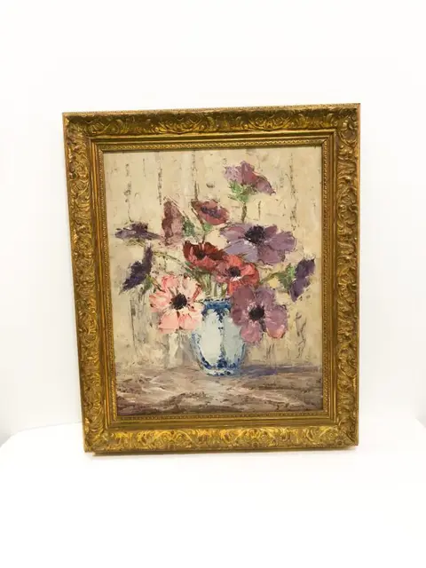 Rene Hanin (1871-1943) - Anémones dans Vase Delft