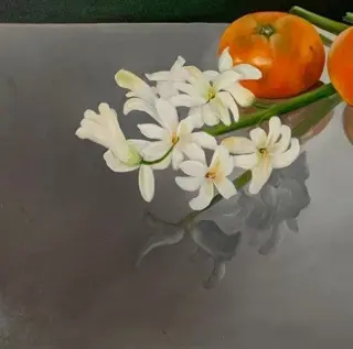 E. Koning (XXI) - Stilleven met fruit en bloem