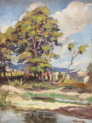 Pere Comas (XX) - Paisaje con figuras