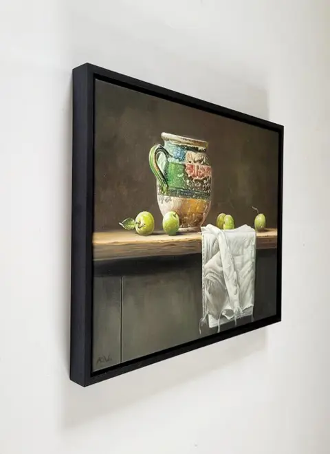 A. vd Ven (XXI) - Stilleven met kruik, fruit en witte doek