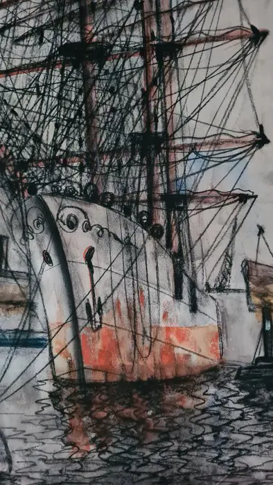 Wim Bos ( 1906 -1974) - Havengezicht Rotterdam