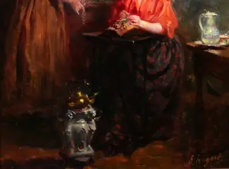 Claude Salvator Hugard (1861 -?) - Dutch lacemakers, evening effect