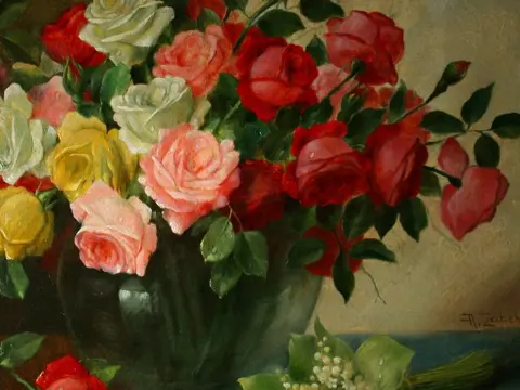 Alois Zabehlicky (1883-1962) - Stillleben mit Rosen mit Maiglöckchen