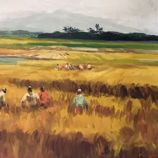 Sujatno Koempoel (1912-1987) - Werkers in de rijstvelden