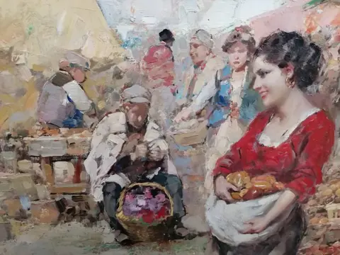 J. D'auria (XIX) - Un coin de marché à Naples