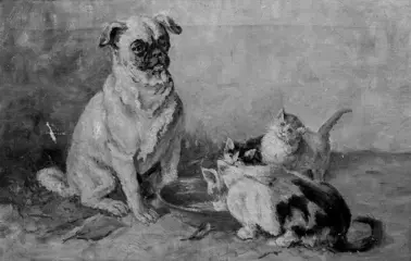 Pittore del primo '900 - Ritratto di cane e gatti (NO RESERVE)