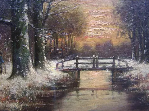 H. Hermans (XX) - Winters bos met brug.
