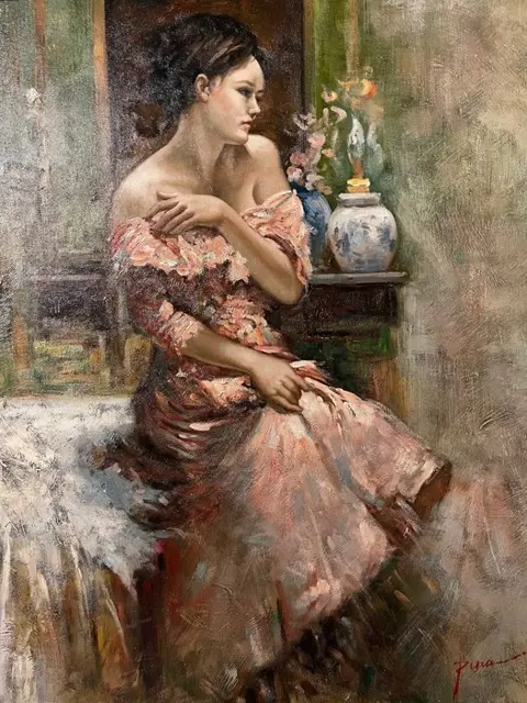 Pino Daeni (1939-2010) - Elegant lady in a pink dress