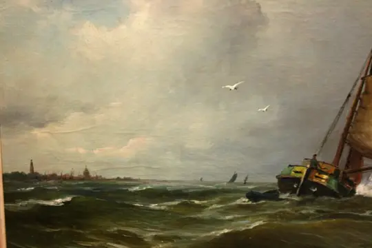 Jan van der Linde (1864- 1945) - Zuiderzee met Enkhuizen in de verte.
