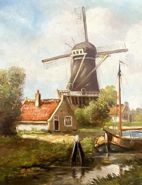 Cor van Reken (1878-1959) - Hollands Zicht met Kanaal en Molen