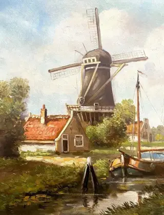 Cor van Reken (1878-1959) - Hollands Zicht met Kanaal en Molen