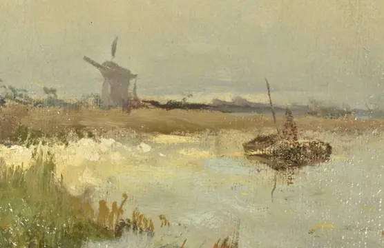Jan Willem Weissenbruch (1864-1941) - Landscape with fisherman and mill