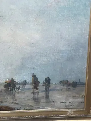 Carl Hilgers (1818-1890) - Fishing Scene with Tents on the beach