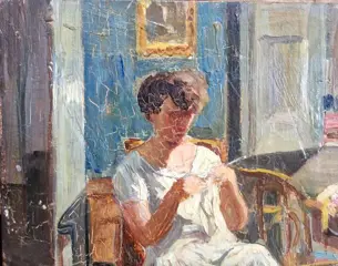 Giorgio Kienerk (1869-1948) - Donna in interno