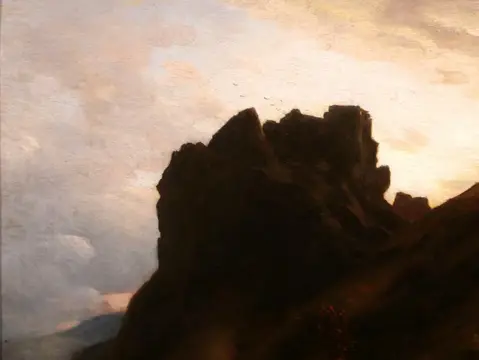 French School (XIX) - Mountain landscape with shepherd, evening effect