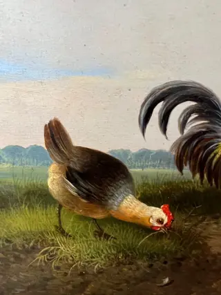 Flemish school (XlX) - Cockerel and hens in a landscape