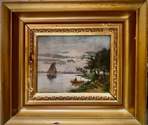 Hollandse school (XIX-XX) - Waterlandschap met een zijlboot en visser