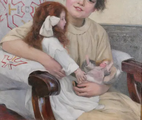 Raymond Lotthe (1867-1938) - Alsace, portrait of a young girl with a doll