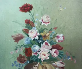 R. Alquier (XX) - Jarrón con flores y mariposa