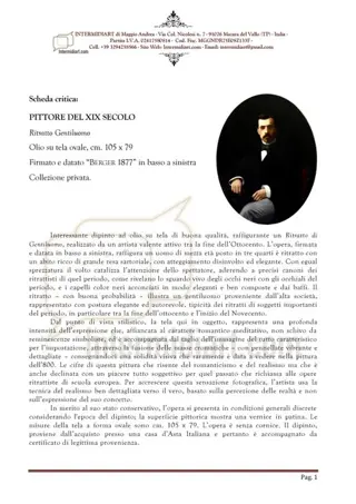 Scuola Europea, XIX - Ritratto di Gentiluomo (NO RESERVE)