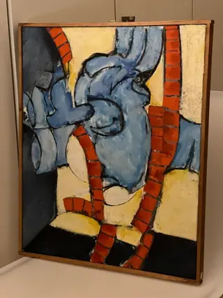 Allan Schmidt (1923-1989) - Objet bleu avec des bandes rouges