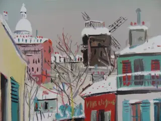 Maurice Utrillo (1883-1955) - Montmartre : le Moulin de la Galette et le Sacré Cœur sous la neige