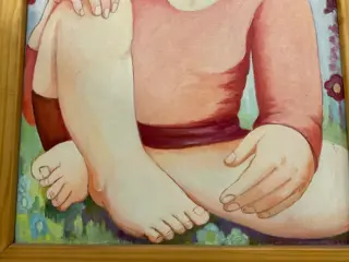 Mieke Guldenaar - Zittende vrouw met vogel en bloemen