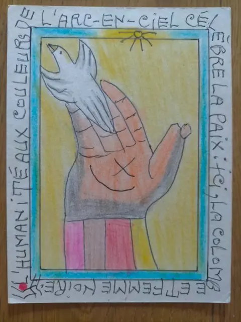 Frédéric Bruly Bouabré - ENSEMBLE DE CINQ DESSINS l'humanité aux couleurs de l'arc-en-ciel célèbre la