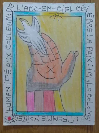 Frédéric Bruly Bouabré - ENSEMBLE DE CINQ DESSINS l'humanité aux couleurs de l'arc-en-ciel célèbre la