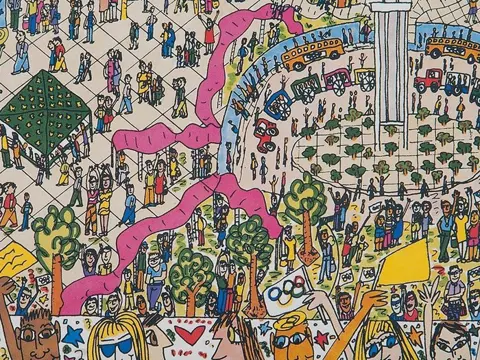 James Rizzi (1950-2011) - A VILLAGE FOR THE WORLD (Olympic poster 1996)