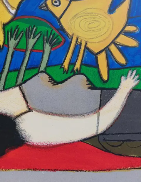 Corneille (1922-2010) - FEMME ET DEUX OISEAU JAUNE