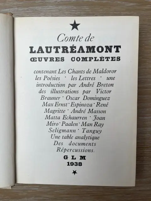 André Breton [intr.] - Comte de Lautréamont. Oeuvres complètes - 1938