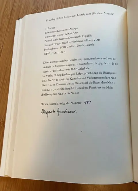 Hap Grieshaber und Margarete Hannsmann - Spuren. Ausgewählte Gedichte 1960 - 1980. Mit 8 Holzschnitten von HAP Grieshaber. - 1981