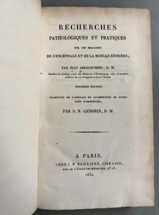 Jean Abercrombie - Recherches pathologiques et pratiques sur les maladies de l'encéphale et de la moelle épinière - 1832
