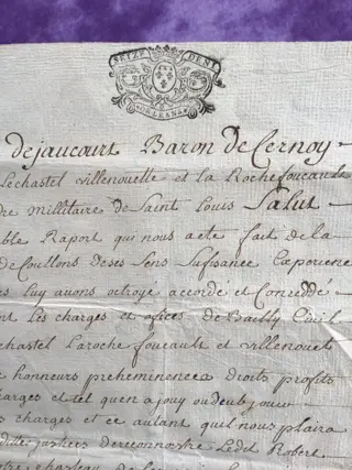 Marquis de Dejaucours - Nomination et octroy - 1752