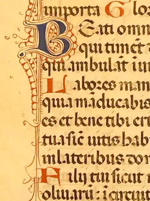 Scriptorium of the Middle Ages - Book of Hours Single Leaf Manuscript coloured Initial Lombardy Italy - 1450