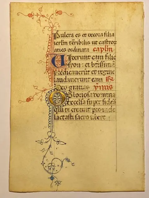 Scriptorium of the Middle Ages - Book of Hours Single Leaf Manuscript Gold Initial Lombardy Italy - 1450