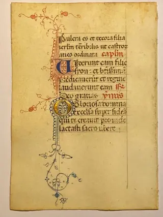 Scriptorium of the Middle Ages - Book of Hours Single Leaf Manuscript Gold Initial Lombardy Italy - 1450