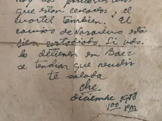 Líder Ernesto Ché Guevara - Manuscrito Che Guevara a un compañero guerrillero en la última batalla en Santa Clara, Cuba, 1958. - 1958