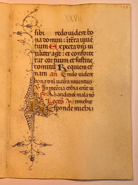 Scriptorium of the Middle Ages - Book of Hours Double Leaf Manuscript Gold Initial Lombardy Italy - 1450