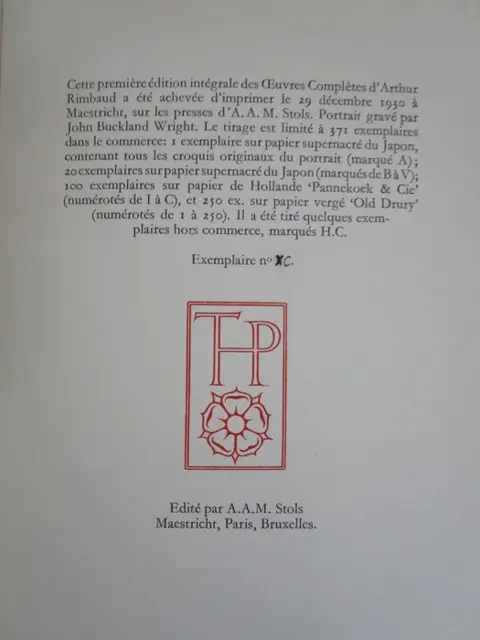Arthur Rimbaud - Oeuvres complètes. Première édition intégrale - 1931