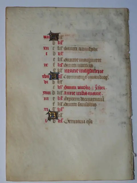 Tours - Rouen - Manuscript sheet from a Book of Hours - c.a. 15th century - 1430