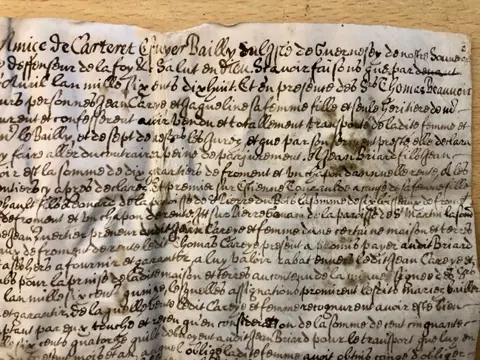 James de Hauilland /Jean Le Mesurier. - Vellum Guernsey Channel Islands Document in French with Nice Embossed Wax Seal - 1640