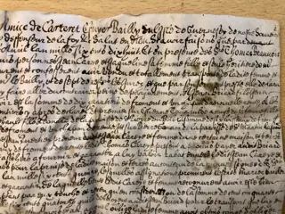 James de Hauilland /Jean Le Mesurier. - Vellum Guernsey Channel Islands Document in French with Nice Embossed Wax Seal - 1640