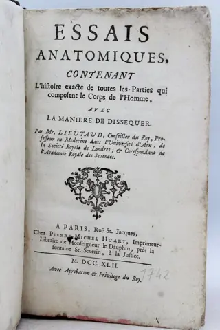 Mr. Lieutaud - Essais Anatomiques - 1742